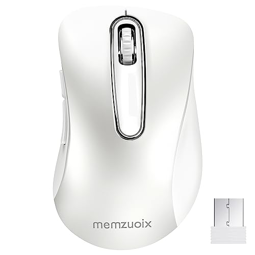 memzuoix 2.4G Wireless Mouse, 1400 DPI Computer Mice with USB Receiver, Portable Wireless USB Mouse Battery Powered Cordless Mice for Laptop, PC, Desktop, 5 Buttons (White) - color: White