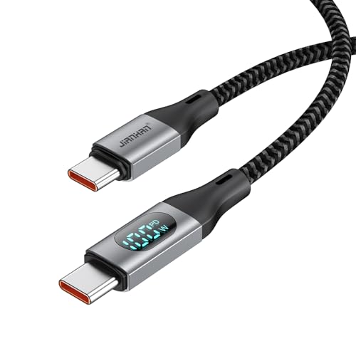 USB C to USB C Cable 100W with Real Time LED Display PD Fast Charging USB C Cable Braided 6.6ft for iPhone 16/15/15 Pro/15 Plus/15 Pro Max,iPad Air Pro,MacBook Pro,Galaxy S24/S24+/S23 (Grey)