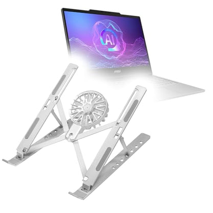 BoxWave Stand and Mount Compatible with MSI VenturePro A15 AI Business Laptop (15.6 in) - QuickSwitch Stand with Cooling Fan, Portable, Multi Angle Viewing Ventilator - Metallic Silver