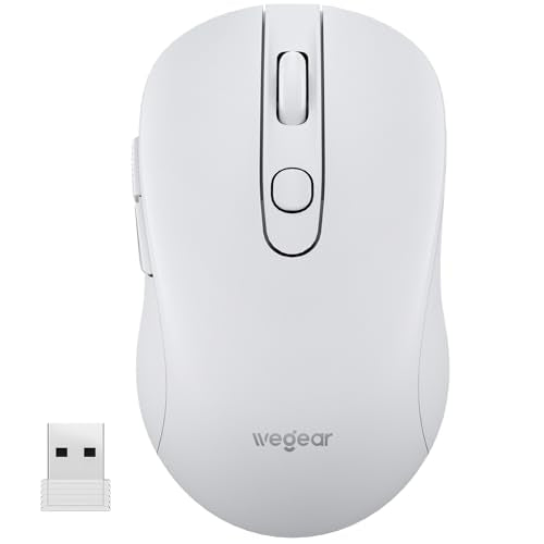 wegear USB Wireless Mouse for Laptop PC Mac, 2.4GHz Cordless Mouse-White | Ergonomic Portable Optical Computer Mice with 6 Buttons, 5-Level Adjustable 4000 DPI,24-Month Battery Life - color: White