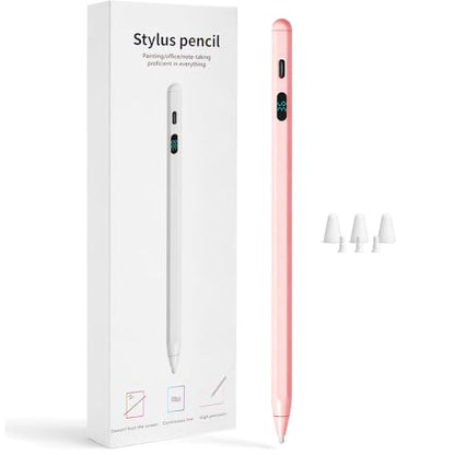 LED Battery Display Stylus Pen, Fast Charging Active Digital Pencil for iPad iPhone Samsung Android Tablets, Low Latency & Tilt Sensitivity for Note Taking/Drawing, No Bluetooth Needed (Pink) - color: Pink