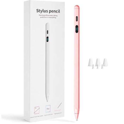LED Battery Display Stylus Pen, Fast Charging Active Digital Pencil for iPad iPhone Samsung Android Tablets, Low Latency & Tilt Sensitivity for Note Taking/Drawing, No Bluetooth Needed (Pink) - color: Pink