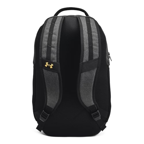 Under Armour Unisex-Adult Hustle 6.0 Backpack, (005) Black Full Heather/Black/Metallic Gold, One Size Fits Most - color: (005) Black Full Heather / Black / Metallic Gold, size: One Size