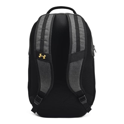 Under Armour Unisex-Adult Hustle 6.0 Backpack, (005) Black Full Heather/Black/Metallic Gold, One Size Fits Most - color: (005) Black Full Heather / Black / Metallic Gold, size: One Size