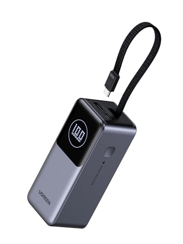 UGREEN Nexode 20000mAh 130W Built-in USB-C Cable Power Bank for iPhone 17 | 80W input recharge. Fast charges MacBook, iPad Pro, S25 Ultra, Dell, HP. 3-port output.