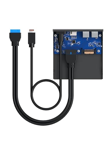 GRAUGEAR 3.5 Inch Front Panel USB C Hub, SD/microSD Internal Card Reader, 20Gbps USB 3.2 Gen 2x2, USB3.2 Type-E Key-A 20-Pin Header & USB3.0 Header & 15-Pin SATA Power Connection Required [G-MP01CR] - style: 6 Port