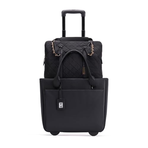 FRANCINE Women's Roller Laptop Tote Bag 17 Inch – Rolling Laptop Tote for Women, Laptop Roller Bag with Trolley Handle (Black) - color: Black