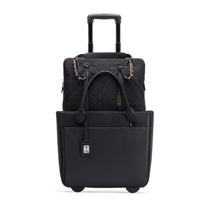 FRANCINE Women's Roller Laptop Tote Bag 17 Inch – Rolling Laptop Tote for Women, Laptop Roller Bag with Trolley Handle (Black) - color: Black