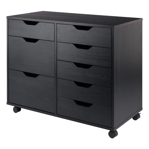 Winsome Halifax Mobile Storage Cabinet with Doors & Drawers, Stylish & Functional Home Storage Cabinet for Filing, Kitchen Organization, Moveable Furniture for Office, Dorms, Apartments - color: Black, style: 2 Doors, 6 Drawers