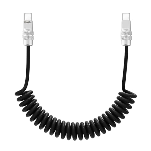 chubbycable USB C to C 240W Braided Coiled Charging Cable, Black, 6FT | 45,000+ Bend Tested, 480Mbps Data Transfer, E-Marker Safety Chip, Strong Elasticity, Retracts to Stay Neat - color: Black, style: Type C-Type C