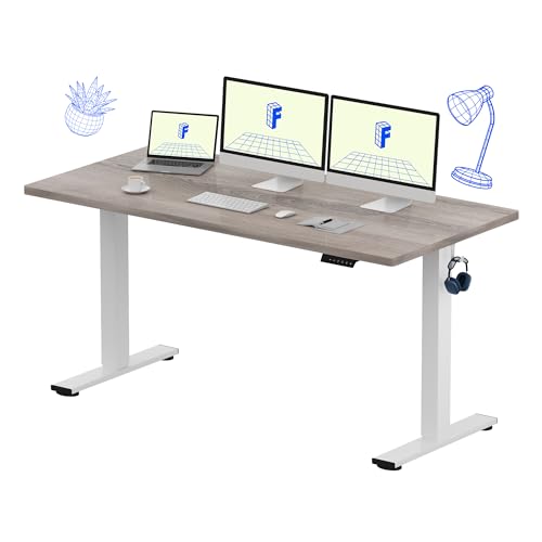 FLEXISPOT EN1 60"x24" One-Piece Standing Desk, Gray Wood | 1" Thick Seamless Desktop, 176 LBS Capacity, Home Office Use, 4 Memory Presets, Dual Monitor Setup, Anti-Collision Protection - color: Gray Wood (White Frame), size: 59.8 x 23.6 in