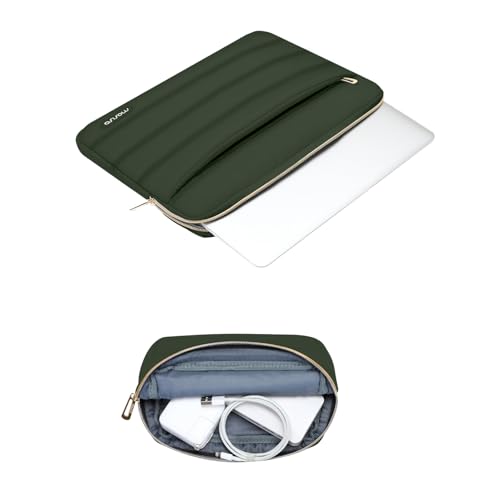 MOSISO Laptop Case 13.3 inch,13-13.3 inch Puffy Laptop Sleeve Compatible with MacBook Neo/Air 13.6 M5 M4 M3 M2 M1/Pro 13/14,HP Dell ASUS Lenovo,Polyester Horizontal Bag with Small Case, Army Green - color: Army Green, size: 13.3 inch