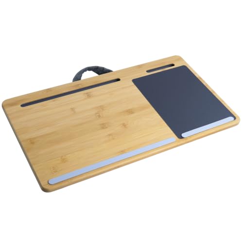 Lap Desk for Laptop with Cushion, Bamboo Laptop Stand with Anti-Slip Strip Tablet Phone Holder and Mouse Pad Fits up to 17 inch Portable Computer Lap Desk for Couch, Bed & Car - size: Large
