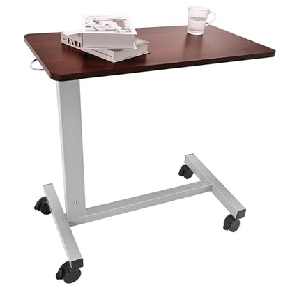 Hospital Bed Table on Wheels Over Bed Tray for Feeding Eating and Laptop, Adjustable Height Heavy Duty with Capacity up to 70 lbs - color: Walnut Brown