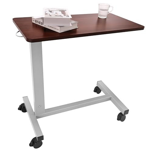 Hospital Bed Table on Wheels Over Bed Tray Adjustable Height | Heavy Duty with Capacity up to 70 lbs Bedside Rolling Tray Table - color: Walnut Brown