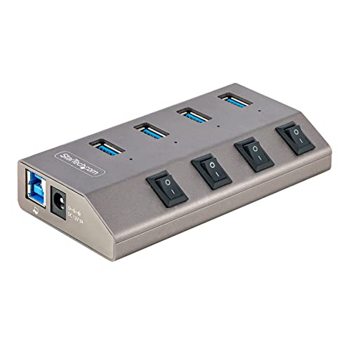 StarTech 4-Port USB-C Hub 5Gbps with Switches, NA (5G4AIBS-USB-HUB-NA) | Self-powered, Individual on/off switches, USB 3.0 expansion, Power supply, Desktop laptop type-C to type-A splitter, BC 1.2