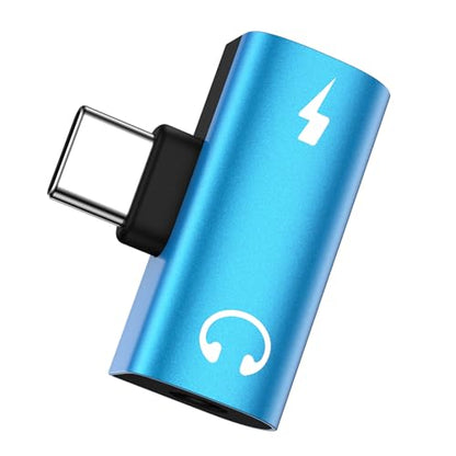 USB C to 3.5mm Headphone and Charger Adapter,2in1 USB C to Aux Jack Adapter | Audio Adapter with PD 60W Fast Charging Dongle Cable Convertor for Samsung Galaxy S26 Ultra/S25 FE/A17/A16/Z Flip7 iPhone 17 - color: blue