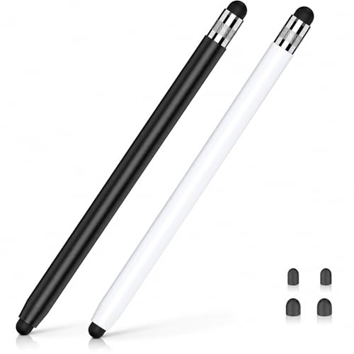 Stylus Pen for Apple iPad Tablets & Touchscreen Devices (2 Packs) | Dual Tip Rubber, No Bluetooth/No Charging, High Sensitivity Magnetic Pencil for iPad iPhone Android Tablets, Black & White - color: black+white