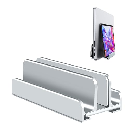 Aluminum Vertical Laptop Stand Holder for Desk Compatible with MacBook Pro, MacBook Air, Dell, HP, Lenovo, Up to 17.3 inches, Silver - color: Silver