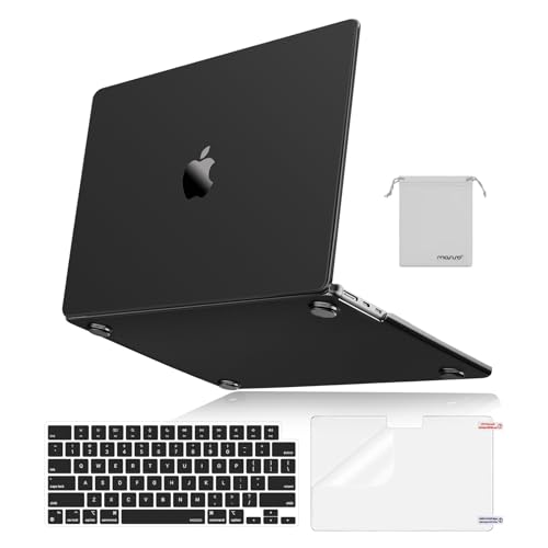 MOSISO Compatible with MacBook Air 15 inch Case M5 M4 M3 M2, Black Clear | 4 in 1 Kit Seamlessly Closes Anti-Fingerprints Matte Hard Shell Cover for 2026-2023 A3448 A3241 A3114 A294 - color: Black Clear