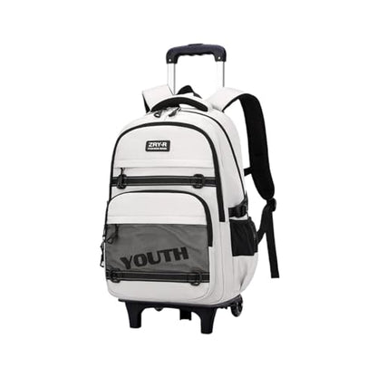 EKUIZAI Kids Rolling Wheeled Backpack for Boys Girls Roller Middle School Backpack with Wheels Rolling Bookbag Trolley Bag for Kids，2 Wheels White - color: 2-wheel White, style: 2 Wheels