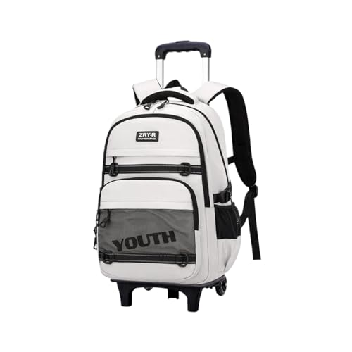 EKUIZAI Kids Rolling Wheeled Backpack for Boys Girls Roller Middle School Backpack with Wheels Rolling Bookbag Trolley Bag for Kids，2 Wheels White - color: 2-wheel White, style: 2 Wheels