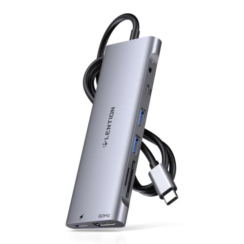 LENTION 3.3FT Long Cable USB C Hub, 4K HDMI, 100W PD, A&C, Card Reader, Aux | USB 3.0 2A & 1C Stable Driver Adapter, for macOS, iOS/iPadOS, Windows & ChromeOS (C37-1M, Space Gray) - color: Space Gray, size: 8 Ports Long