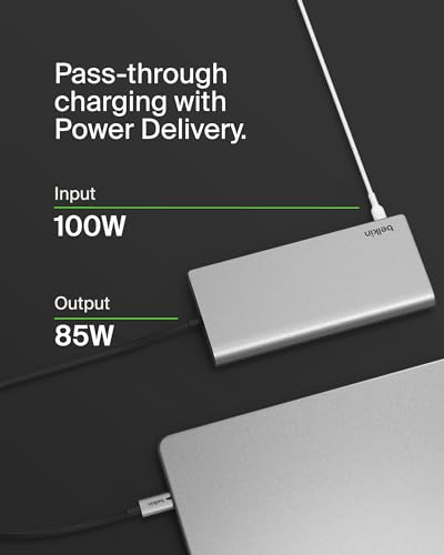 Belkin USB-C Hub 8 in 1 Dual Display | Dual monitor support for MacBook, Windows laptop, and Chromebook, expands USB-C connectivity for home office
