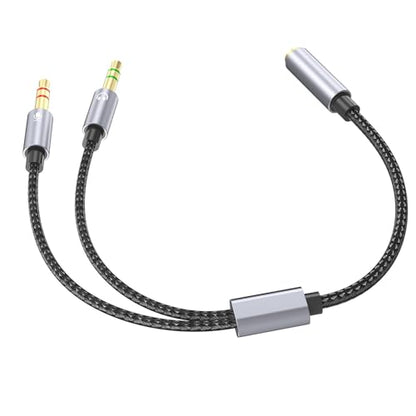 3.5mm Sound and Microphones Splitter Cable, Braided Adapter Female to 2 Male for PC, Gaming Headsets, Laptop