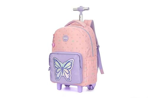 Rolling butterfly Backpack for girls, 17 Inch Travel Backpack with Wheels, Vertical Storage Wheeled Laptop Backpack, Stylish Rolling Laptop Bag(BUTTERFLY PINK) - color: Butterfly Pink