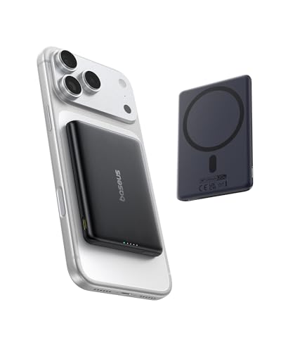 Baseus Picogo Power Bank, Smallest 5,000mAh Magnetic Wireless Charger with USB-C Braided Cable, Fast Charging Portable Battery Pack, NTC Safety Alloy Travel Essential for iPhone 17 Pro Max/17 Air/17e - color: Cosmic Black