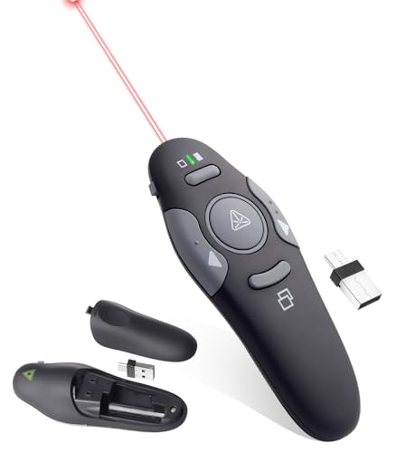 Presenter Clicker for PowerPoint Presentations, USB Wireless PPT Remote Clicker with Laser Pointer for Mac/Windows/Linux, Google Slide/PPT/Keynote, Page Flip, Full/Black Screen, Plug and Play
