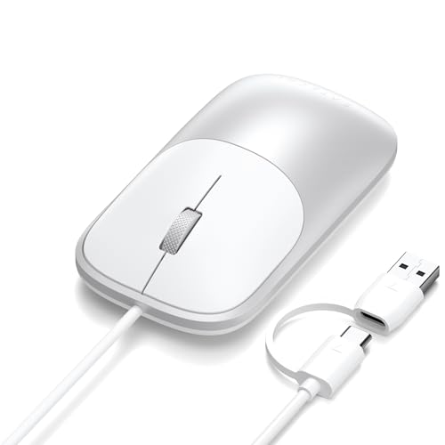 Satechi Slim LX Wired Mouse, Aluminum USB-C Design, Silver | Quiet click performance, for Mac and PC setups - color: Silver