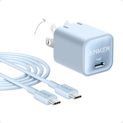 Anker Nano Phone Charger, USB C GaN Charger 30W, PIQ 3.0 Foldable PPS Fast Charger USB C for iPhone 17/16 and More Series, Galaxy, iPad, Compatible with MagSafe - color: blue