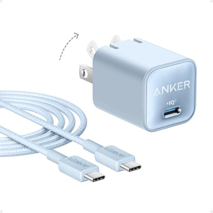 Anker Nano Phone Charger, USB C GaN Charger 30W, PIQ 3.0 Foldable PPS Fast Charger USB C for iPhone 17/16 and More Series, Galaxy, iPad, Compatible with MagSafe - color: blue