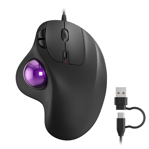 Nulea M509 Wired Trackball Mouse Ergonomic Thumb Control Type C USB-Purple | Smooth tracking mouse with Type C & USB connection,5 DPI levels,6 buttons,compatible with PC Mac Windows - color: B-Purple