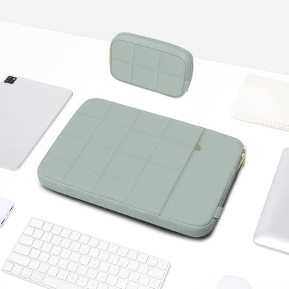 MOSISO Laptop Case 13.3 inch,13-13.3inch Puffy Laptop Sleeve,Antique Green | Compatible with MacBook Air 13 13.6/Neo/Pro 13/Pro 14,HP Dell ASUS,Twelve Square Quilted Bag with Vertical Pocket&Small Case - color: Antique Green, size: 13.3 inch