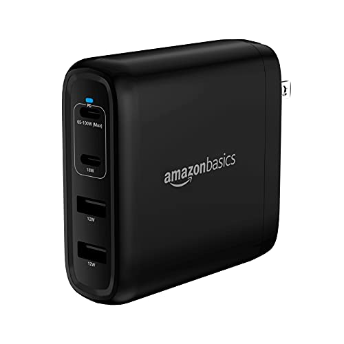 Amazon Basics 100W Four-Port GaN Wall Charger with 2 USB-C (100W, 18W) & 2 USB-A Ports (12W), PD 3.0, Foldable Plug, Portable Multi-Device Charging for Laptops, Tablets & Phones, Non-PPS,Black - color: Black, style: 100W (2 USB-C + 2 USB-A)