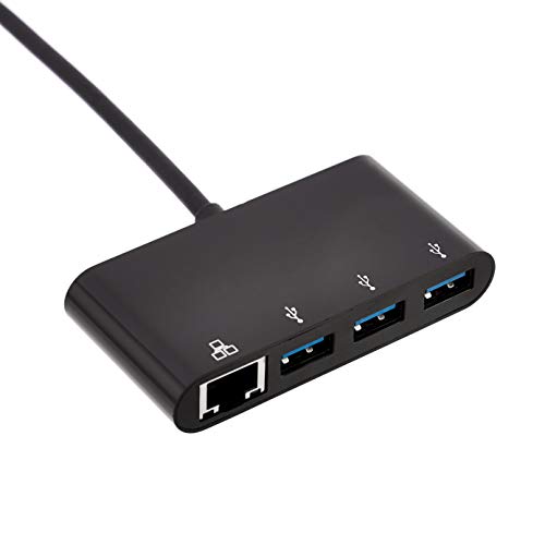 Amazon Basics 4-Port USB 3.0 Hub with 3 USB-A Ports & 1 RJ45 Gigabit Ethernet Port, High-Speed Network Adapter for Laptops, Black