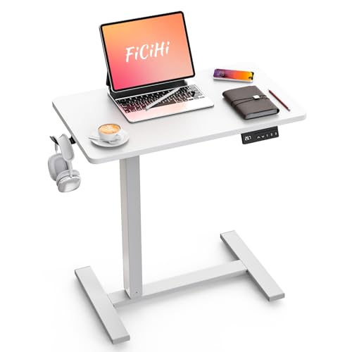 FiCiHi Overbed Table with Wheels, Electric Adjustable Bedside Standing Desk, Rolling Sit-Stand Laptop Desk for Bed Couch Sofa, Ideal for Home Office & Hospital (28"x16" White) - color: White, size: 28 x 16"