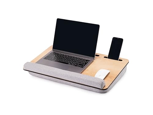 Vigo Wood Portable Laptop Desk – Lapdesk with Cushion, Laptop Stand for Bed, Lap Desk for Laptop and Lap Desk for Bed, Portable Desk for Lap top, Notebook Bed Tray (Oak & Gray) - color: Oak & Gray