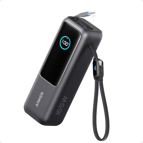 Anker Laptop Power Bank, 25,000mAh Travel Essential with 165W Total Output | 3 USB-C Ports with 100W Max Each, Built-In Retractable Cables, Flight-Ready, for iPhone 17 Series ,MacBook, and More - color: Black