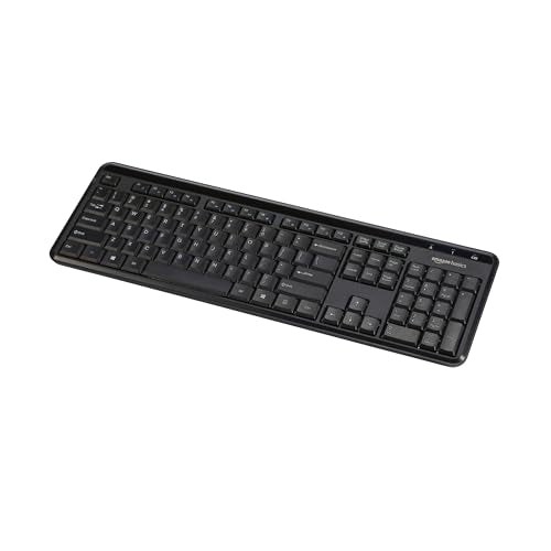 Amazon Basics Modern Wireless Keyboard with Numeric Keypad, Easy Setup, Plug-and-Play, Compact US Layout (QWERTY), 2.4GHz, Black