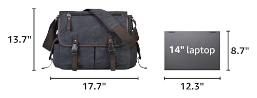15.6 Inch Laptop Messenger Bag for Men Women, Canvas Computer Shoulder Bag, Work Briefcase for Business College Travel | Anti-theft Design - color: Black