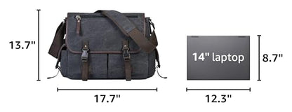 15.6 Inch Laptop Messenger Bag for Men Women, Canvas Computer Shoulder Bag, Work Briefcase for Business College Travel | Anti-theft Design - color: Black