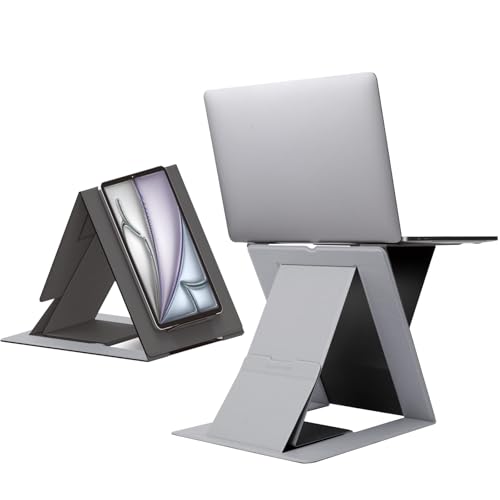MOFT Folding Laptop Stand Lap Desk, Portable & Mini Computer Stand Laptop Desk for Travel and Home Office, Ergonomic Design with Adjustable Viewing Angles, Lightweight Computer Cooling Riser, Gray - color: Gray
