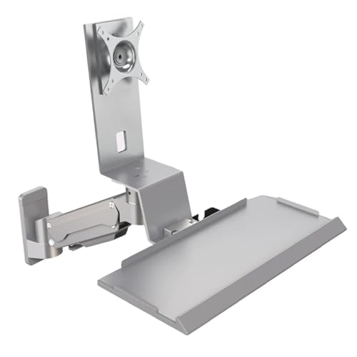 Monitor and Keyboard Wall Mount, Heavy Duty Single Monitor Workstation, with Folding Keyboard Tray, Gas Spring Arm - Height Adjustable, for 15"-32" Screen, Max Load 10 Kg - color: Gray, size: 460mm