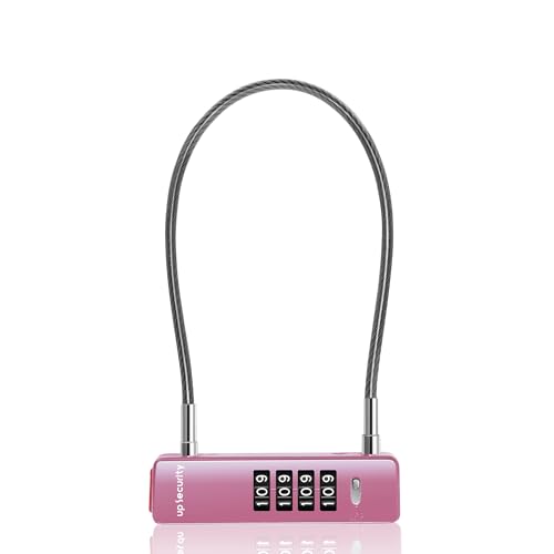 Cable Combo Lock, 4 Digit Combination Padlocks for Outdoor, Fence Gate, Travel Suitcase, Thin Cable U Lock with Code, for Cabinet, Scooter, Locker (11.8"(30cm) Cable, Pink) - color: Pink, size: 11.8"(30cm) Cable