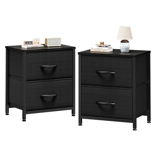 Sweetcrispy Nightstands Set of 2 with 2 Storage Drawer, Small Bedside Table | Small Dresser with Sturdy Wooden Top for Daily Essential, Compact Nightstand for Bedroom and Small Spaces, Black 2PC - color: Black 2pc, size: 11.8"D x 18"W x 20"H (2 Drawers),
