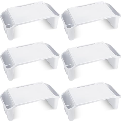 Leinuosen 6 Pcs Kids Lap Desk Tray with Storage Plastic Breakfast Laptop Trays with Side Pockets and Slot Portable Lap Bed Table for Writing Eating Game Classroom Snacks Boy Girl (White) - color: White